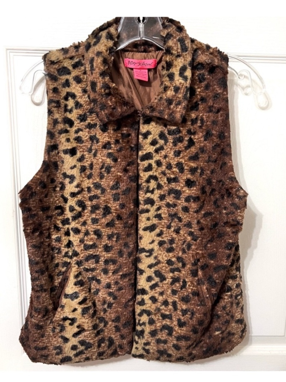 Betsey Johnson Faux Fur Leopard Print Vest Size Medium
